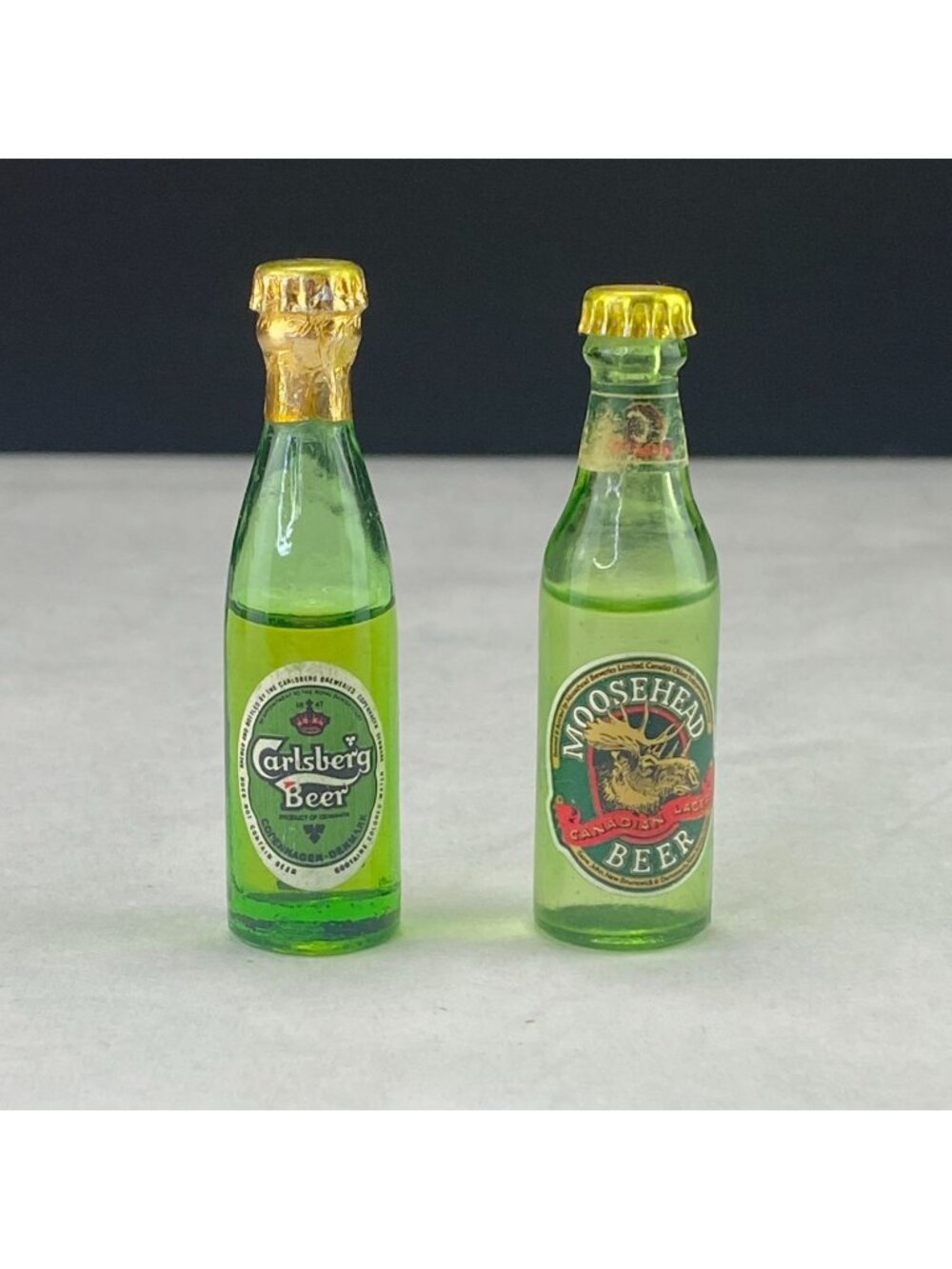 Vintage Miniature 3" Bottles Lot of 2 Carlsberg Beer and Moosehead Beer